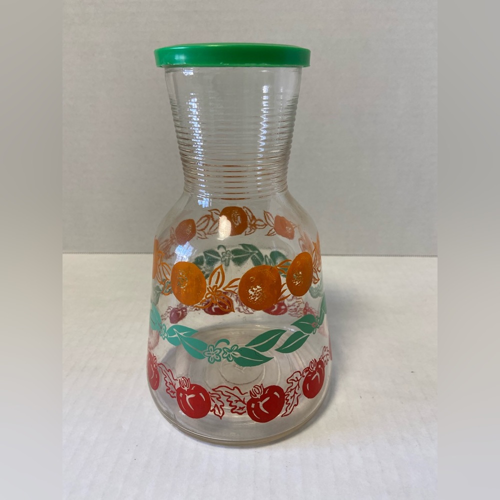 Vintage Hazel Atlas Juice Carafe fruit design with lid
